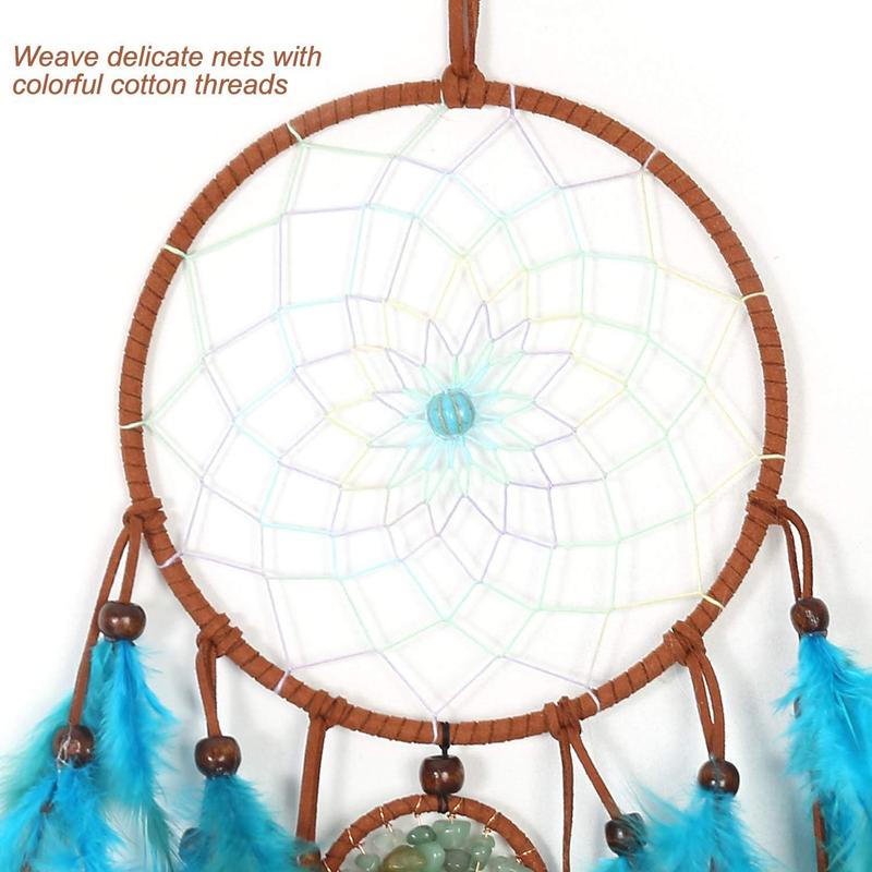 Dream Catchers with Tree of Life and Teal Feather Indian Handmade Dreamcatchers for Boho Wall Hanging Decoration, Ornament Festival Gift (Green Tree of Life)