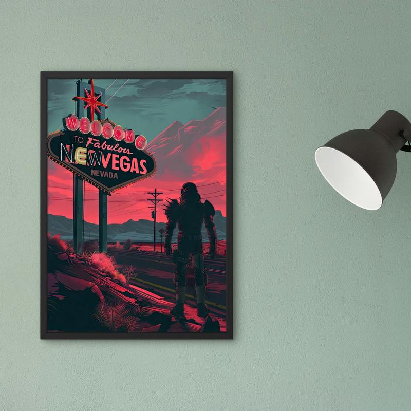 Welcome to New Vegas Poster, Fallout Video Game Art, Wasteland Art, Neon Sign Video Game Poster Decor Photo