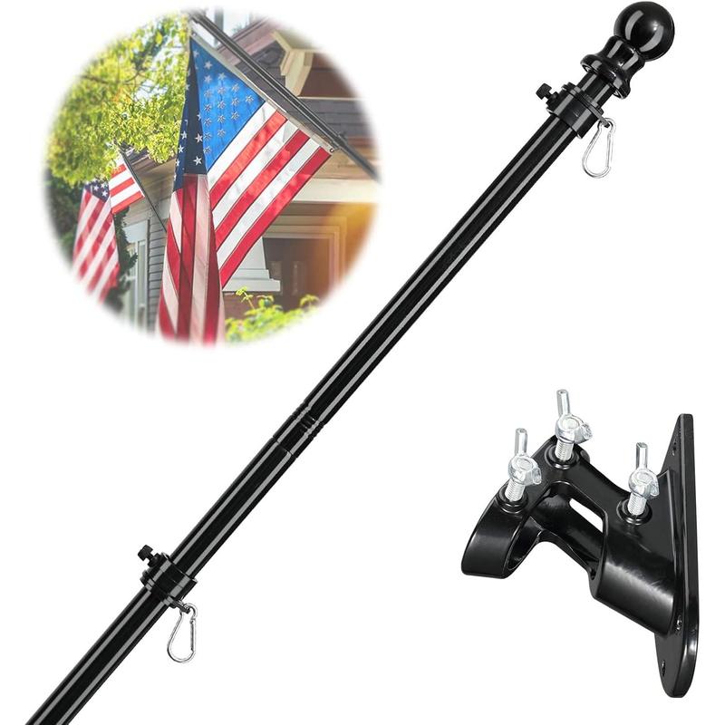 Barcetine 5ft Stainless Steel Flag Pole for House, Tangle Free Design with Two-Position Bracket, White, for 3x5 American Flag, Outdoor Use