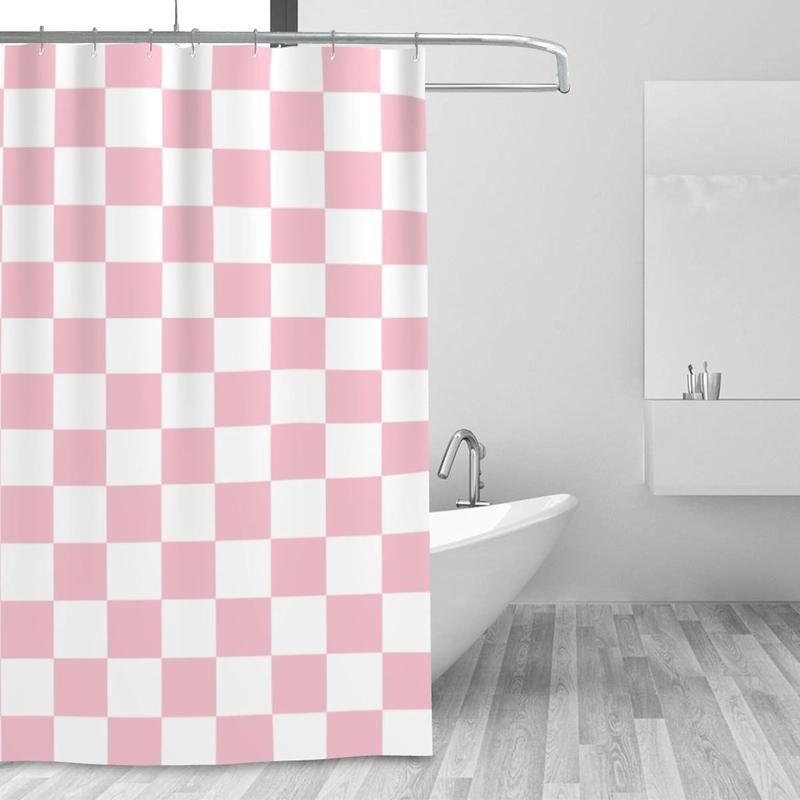 Checkered Shower Curtain, Pink Shower Curtains for Bathroom, Cute Retro Checkerboard Shower Curtain Vintage Aesthetic, Machine Washable Fabric Shower Curtain, 72''x72''