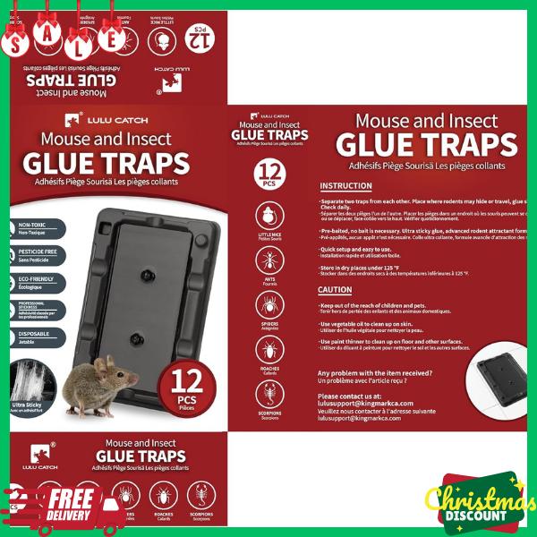 LULUCATCH Mouse & Insect Traps 12 Pack, Heavier Sticky Traps with Non-Toxic Glue for Small Mice & Insects. Sticky Mouse Traps Indoor, Easy to Set, Safe to Children & Pets