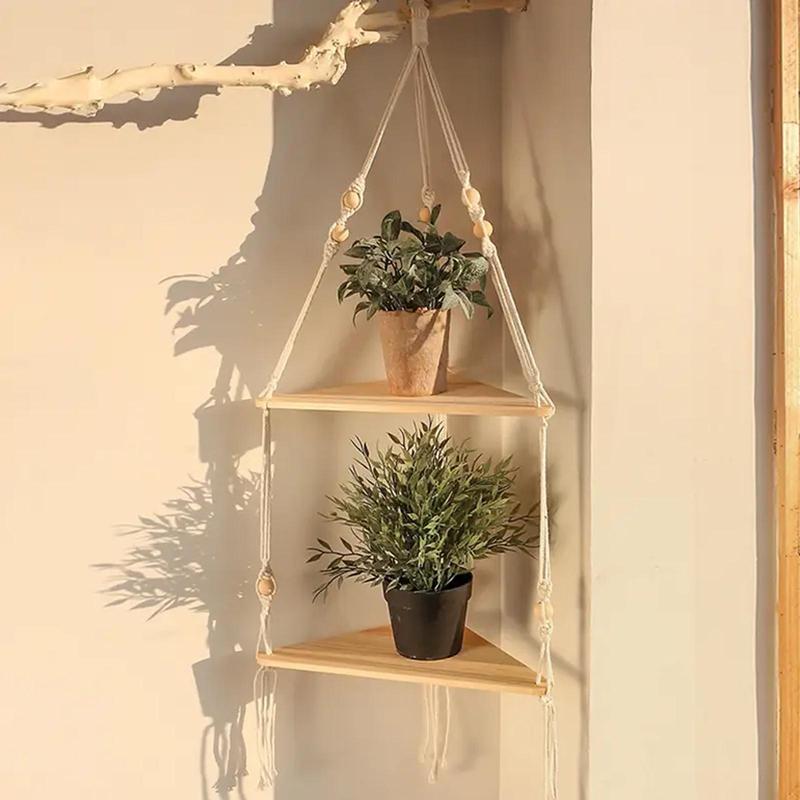 Wooden Wall Mounted Hanging Rack for Room Decor, Boho Style Triangle Storage Rack, Floating Shelves,  Hanging Shelf, Home Decor for Bedroom Living Room Study, 2024 Fall Decor, Bedroom Decor, Bedroom Accessories, Men Gifts