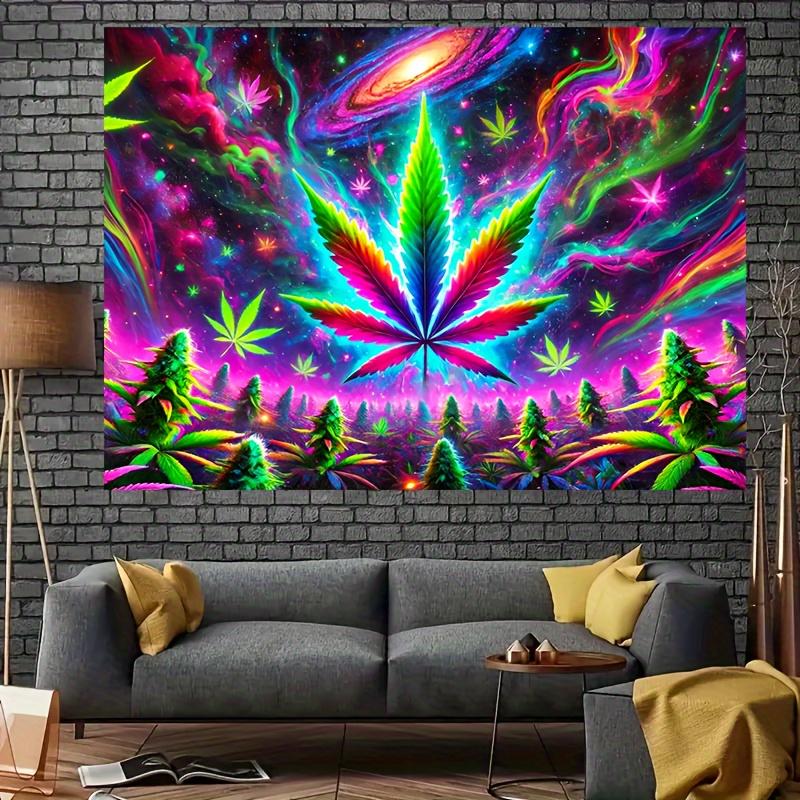 UV-Reactive Leaf Design Tapestry - Easy Hang, Fluorescent Polyester Wall Art for Home & Outdoor Parties, Aesthetic Bedroom & Living Room Decor, 59.06x78.74 inches