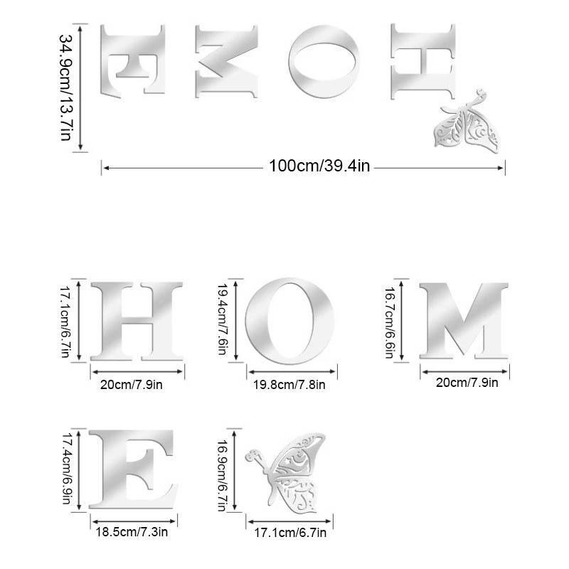 Home Letter Design Wall Sticker, 1 Set Acrylic 3D Mirror Wall Decoration, Home Decoration for Living Room Bedroom Porch Study Room