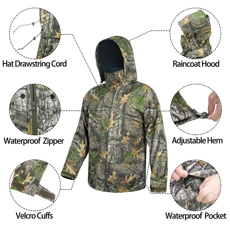 LOOGU Camo Rain Suit - Rain Gear for Men Waterproof, Lightweight Rain Coat, Breathable Mens Rain Jackets Hood