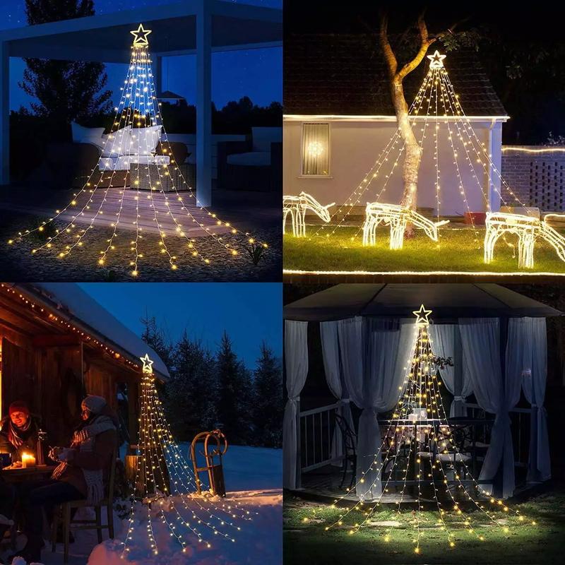 Outdoor Christmas Decoration Lights, 8 Modes & 350 LED Christmas String Lights Waterfall Fairy Tree Lights Christmas Indoor Outdoor Holiday Lighting Decorations, Warm White Ornaments