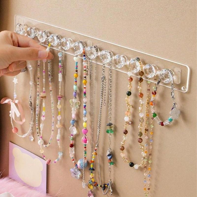 Wall Mounted Necklace Holder, 1 Count Clear Jewelry Storage Rack, Jewelry Display Rack, Home Organizer for Necklace, Bracelet, Ring