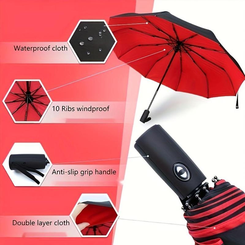 Windproof Double Layer Umbrella, 1 Count 10 Ribs Anti-slip Grip Handle Automatic Umbrellas For Music Festival, Unisex Business Large Umbrella for Sunny and Rainy Days