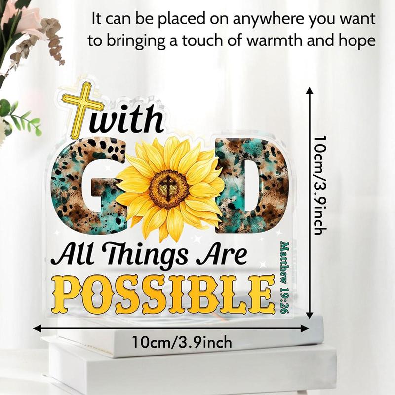 Cross & Sunflower Pattern Acrylic Ornament, Bible Verse Pattern Decorations, Prayer Room Decoration, Desk Decorations, Home Decor, Religious Gift