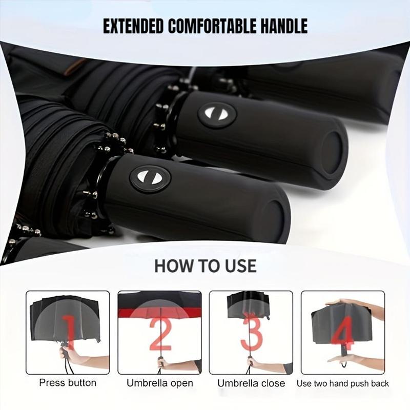 Windproof Double Layer Umbrella, 1 Count 10 Ribs Anti-slip Grip Handle Automatic Umbrellas For Music Festival, Unisex Business Large Umbrella for Sunny and Rainy Days