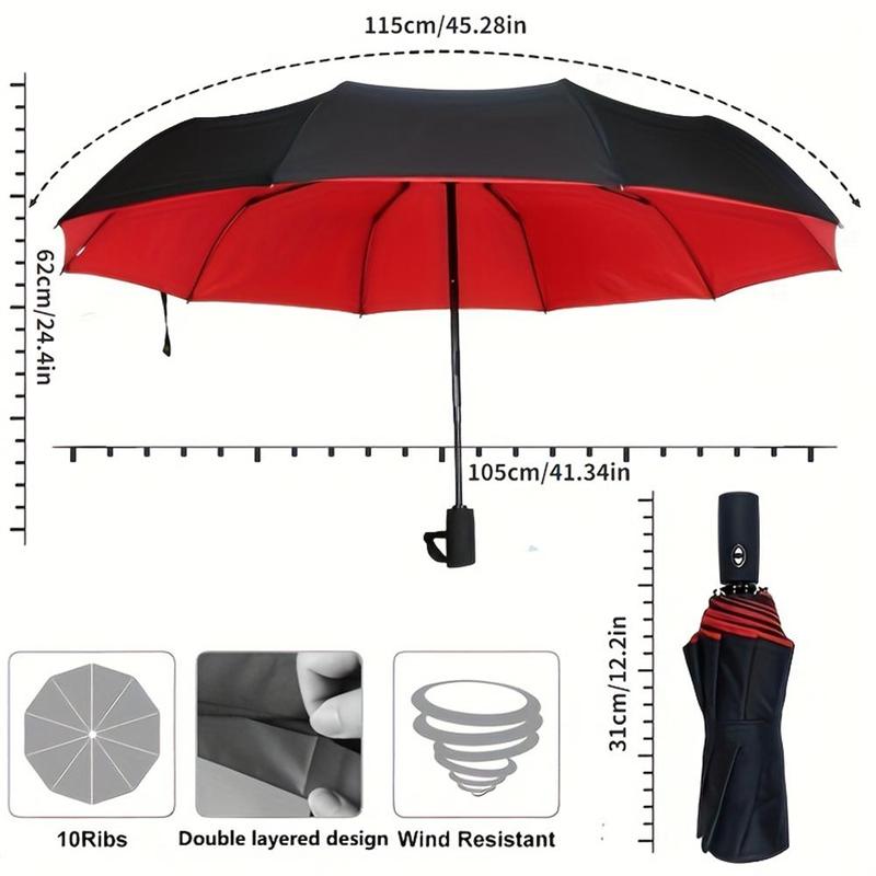 Windproof Double Layer Umbrella, 1 Count 10 Ribs Anti-slip Grip Handle Automatic Umbrellas For Music Festival, Unisex Business Large Umbrella for Sunny and Rainy Days