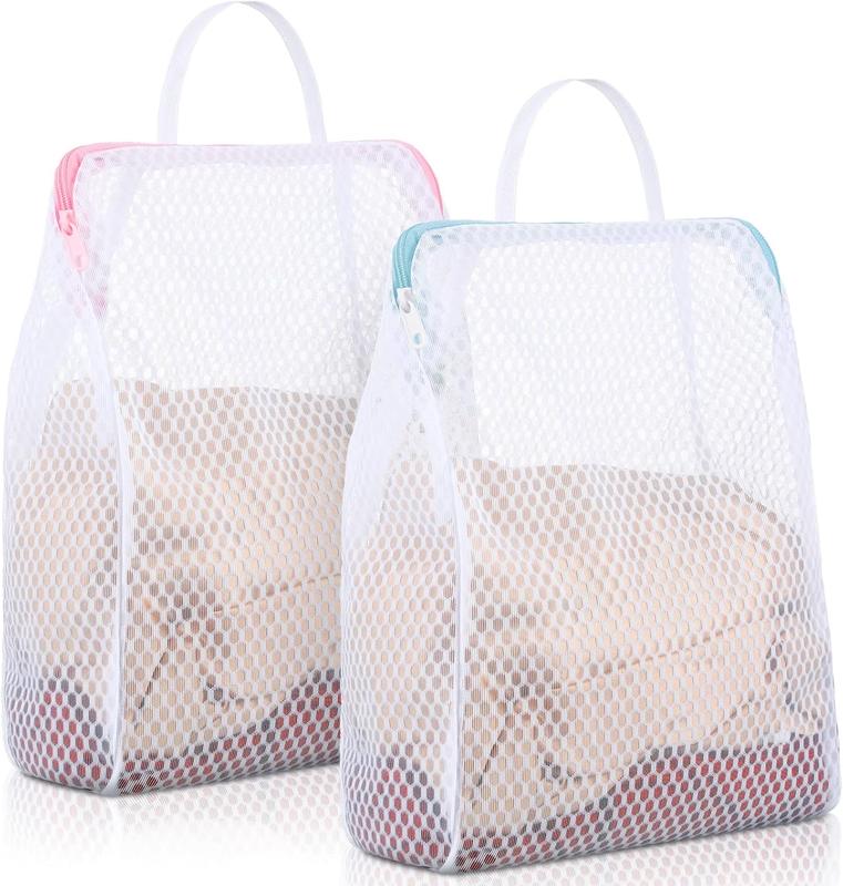 Mesh Laundry Bags with Handle 12 x 8 Inch Socks Bag for Washing Machine Delicate Laundry Bag for Washing Lingerie Wash Bag for Items Lingerie Travel Garment, Pink and Blue(2 Pcs)