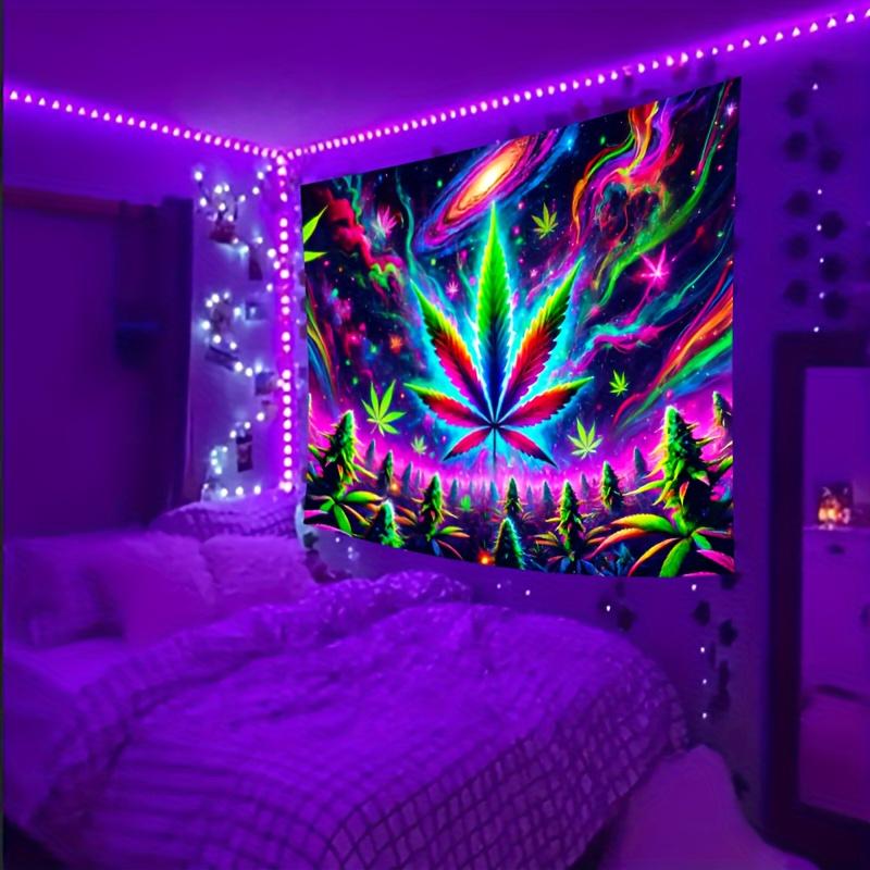 UV-Reactive Leaf Design Tapestry - Easy Hang, Fluorescent Polyester Wall Art for Home & Outdoor Parties, Aesthetic Bedroom & Living Room Decor, 59.06x78.74 inches