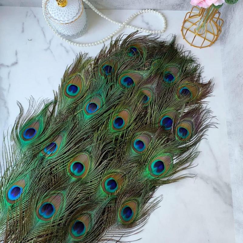 Artificial Peacock Feather (15pcs), Faux Feather for DIY Flower Arrangement, Home Decor Supplies for Living Room, Bedroom, Office Desk, Bookshelf, Window, Table, Plant Pot