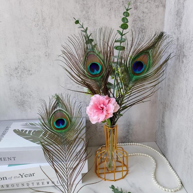 Artificial Peacock Feather (15pcs), Faux Feather for DIY Flower Arrangement, Home Decor Supplies for Living Room, Bedroom, Office Desk, Bookshelf, Window, Table, Plant Pot