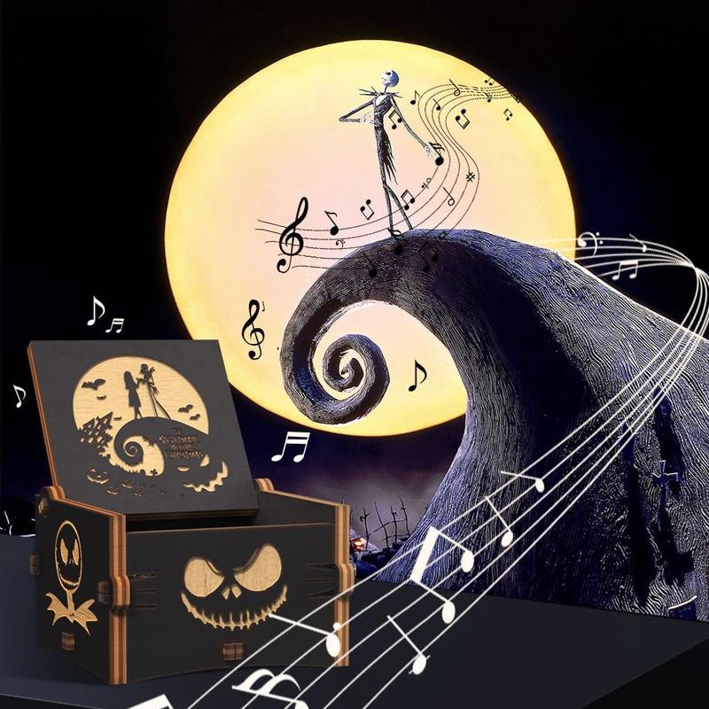 The Nightmare Before Christmas Music Box - Engraved Mini Wood Music Box Gift, Melody This is Halloween, Home Decor for Halloween Thanksgiving Christmas