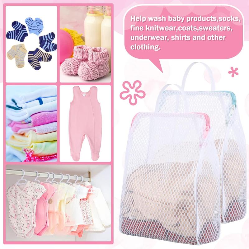 Mesh Laundry Bags with Handle 12 x 8 Inch Socks Bag for Washing Machine Delicate Laundry Bag for Washing Lingerie Wash Bag for Items Lingerie Travel Garment, Pink and Blue(2 Pcs)