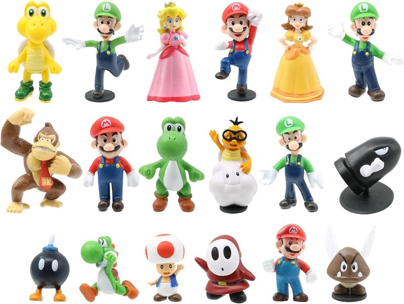 18 Packs Mario Toys Bros Figures Toy Set Super Mary Princess, Turtle, Mushroom, Orangutan,Birthday Cake Decorations Party Supplies（ 2 Inch ）