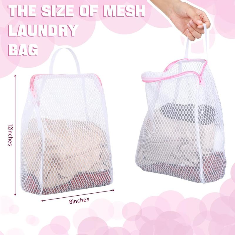 Mesh Laundry Bags with Handle 12 x 8 Inch Socks Bag for Washing Machine Delicate Laundry Bag for Washing Lingerie Wash Bag for Items Lingerie Travel Garment, Pink and Blue(2 Pcs)