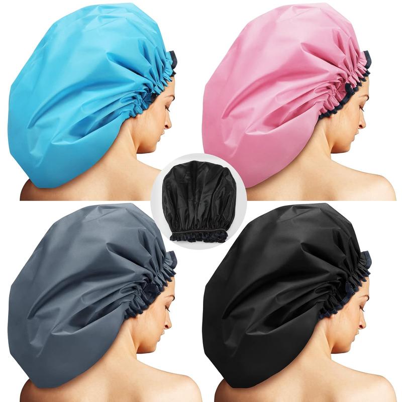 4 count  Shower Cap  Shower Cap Double Layer  Shower Cap for Dreadlocks Satin Lining Reusable XL Bonnet for Women Men Thick Long Big Hair Locs Braids, 4 Colors