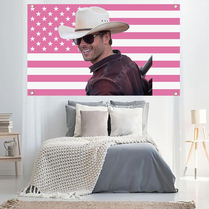 Glen Star Powell Flag American Singer Actor Flag Tapestry 3x5ft Pink Cave Wall Flag Room Aesthetic Wall Art Bedroom Tapestry Wall Bedroom Home Decor