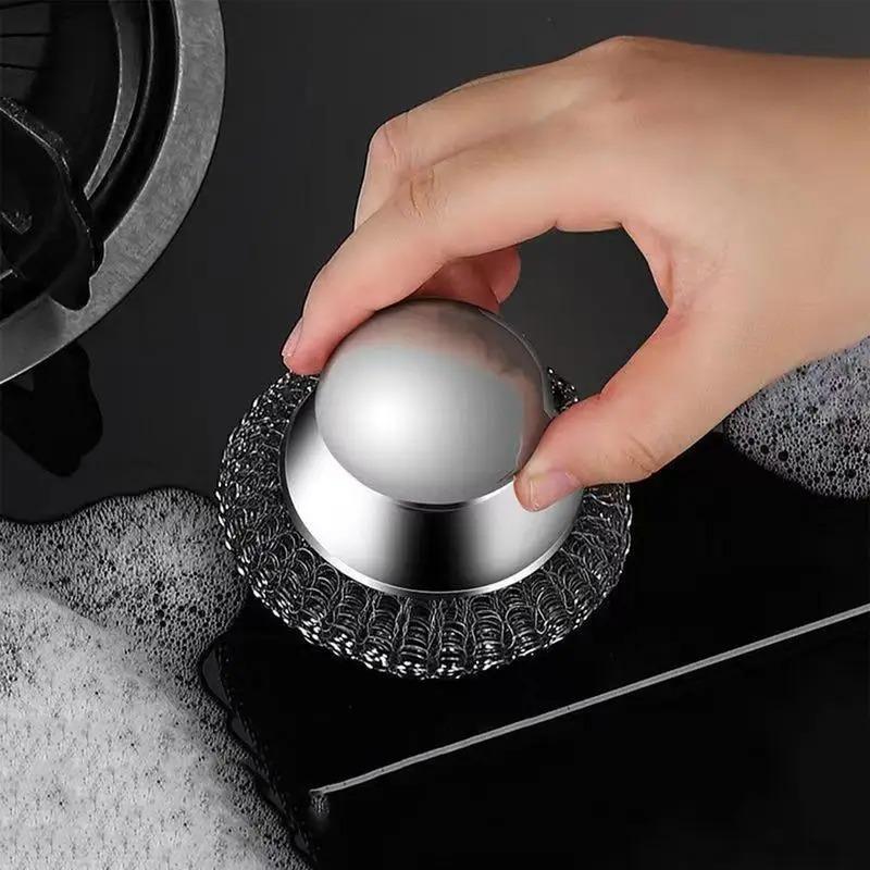 Stainless Steel Dish Scrubber, 1 Count Household Plates Pots Pans Cleaning Products, Comfortable Round Dishwashing Sponge, Kitchen Tools