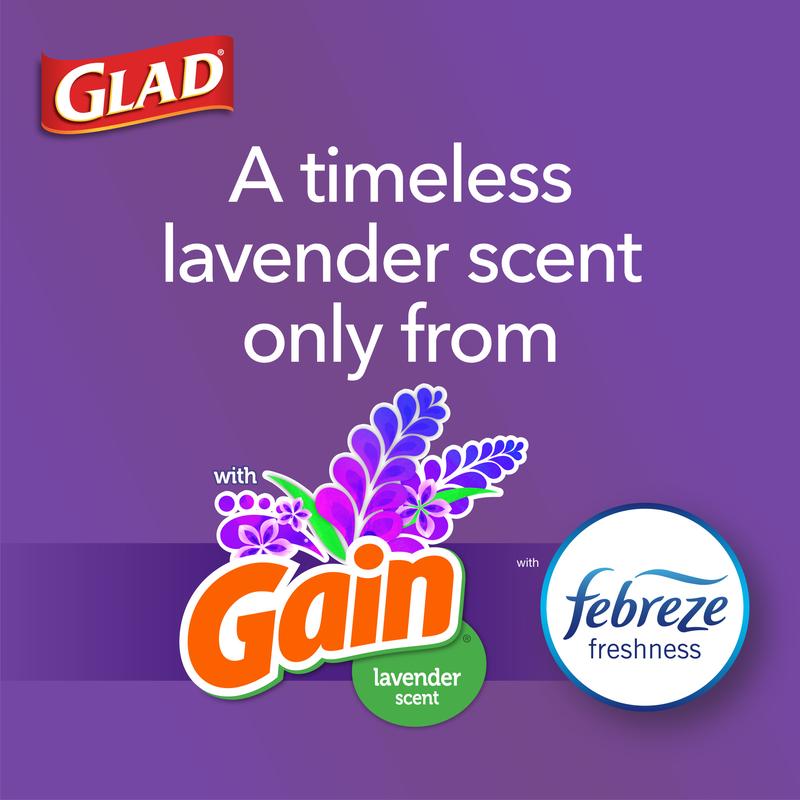 Glad ForceFlex Tall Kitchen Drawstring Trash Bags, 13 Gallon, Gain Lavender with Febreze Freshness, 40 Count