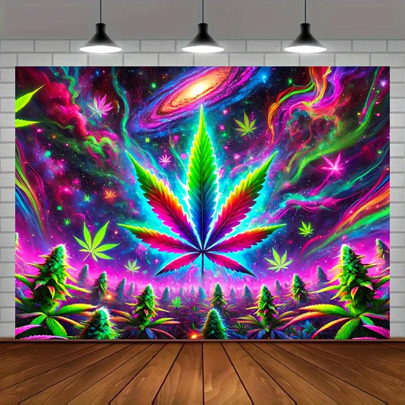 UV-Reactive Leaf Design Tapestry - Easy Hang, Fluorescent Polyester Wall Art for Home & Outdoor Parties, Aesthetic Bedroom & Living Room Decor, 59.06x78.74 inches