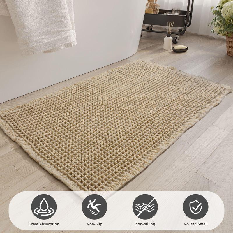 Grid Design Mat Set, 2 Counts set Non-slip Rectangle Mat, Absorbent Rug for Home Hotel Bathroom Kitchen Decor