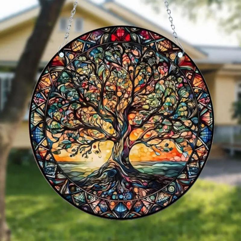 Vintage Tree Of Life Pattern Round Hanging Decor, Round Hanging Ornament, Wall Hanging Decor for Home Living Room Bedroom