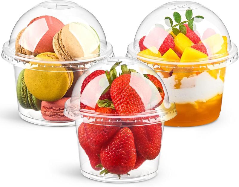 100 Pack 9 OZ Clear Plastic Cups with Dome Lids, Dessert Cups Parfait Cups Party Serving Cups for Yogurt, Fruit, Pudding and Ice Cream