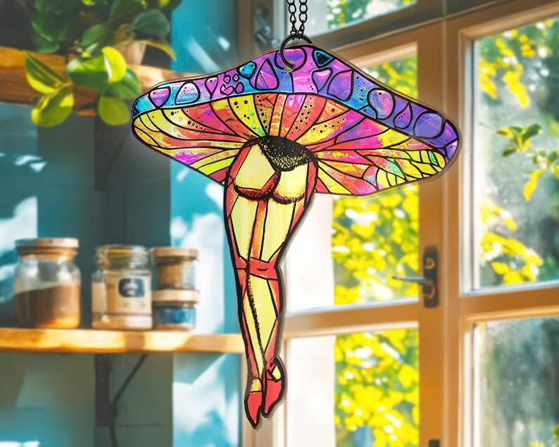 Personalized Mushroom Suncatcher Gift For Women, Mushroom Window Hanging, Mushrooms Decor, New Home Decor, Housewarming Gift