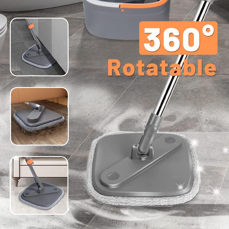 Spin Mop & Bucket Set 2Pcs with Self-Separating Dirty Water & Clean Water System, Self-Drying 360° Spin Square Mop Head for Hardwood Tile Marble Floors,Cleaning Mop after the party,adjustable hand tool,Mother's Day Gift,Free shipping!!