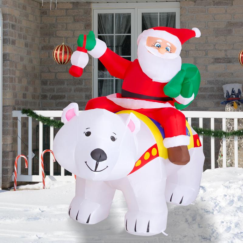 COMIN 7 FT Long Christmas Inflatables Santa Clause Outdoor Decorations Blow Up Yard Polar Bear Shaking Head with Built-in LEDs for Indoor Party Garden Lawn Decor Water Proof Ornaments