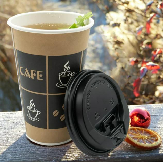 [16 oz - 100 Sets with Lids] Paper Disposable Hot Coffee Cups with Resealable Lids Leak-Free To Go