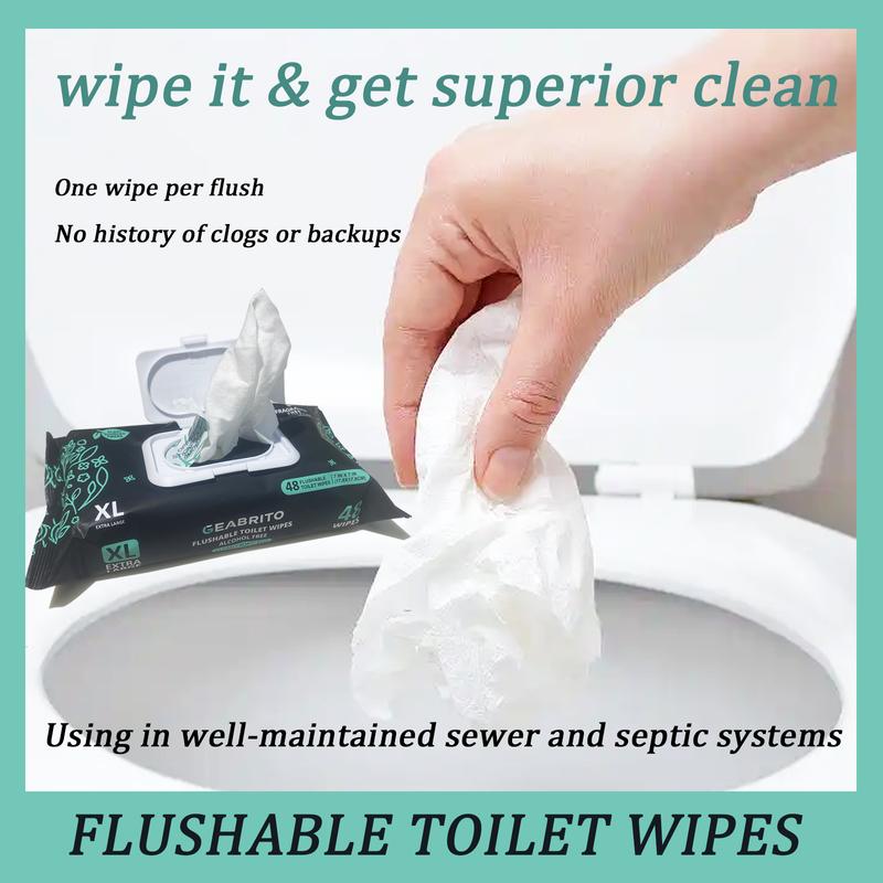 [Large Pack] Flushable , Extra Large Size Design, XL size household ,Geabrito , gentle on the skin, natural ingredients, biodegradable, environmentally friendly,Septic and Sewer Safe Cleans Better Than Toilet Paper wipes