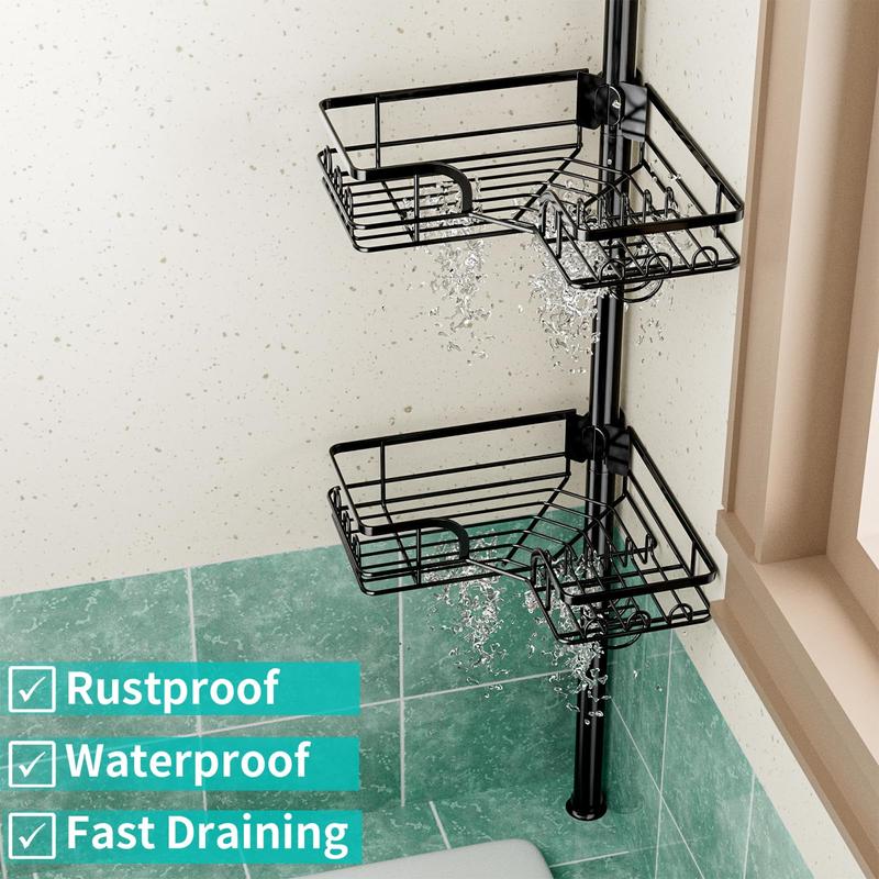 HapiRm Corner Shower Caddy Organizer: Rustproof, Waterproof with Soap Holder, Extendable Shower Shelf Tension Pole (104.3 to 113.8 Inch) Racks