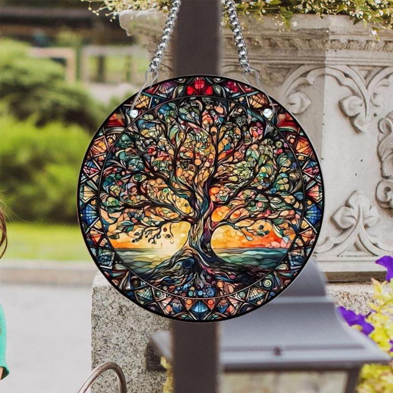 Vintage Tree Of Life Pattern Round Hanging Decor, Round Hanging Ornament, Wall Hanging Decor for Home Living Room Bedroom