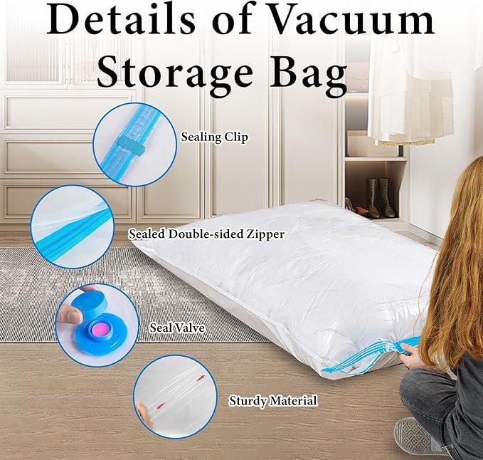 Vacuum Bag with Electric pump, 10pcs Multi Size Vaccum Clothes Storage  Bag & 1 Pump, Compression for Comforters and Blankets, Sealer Clothes Storage, Bedding Room School, Travel Family Organizers Reusable Waterproof Space Saving