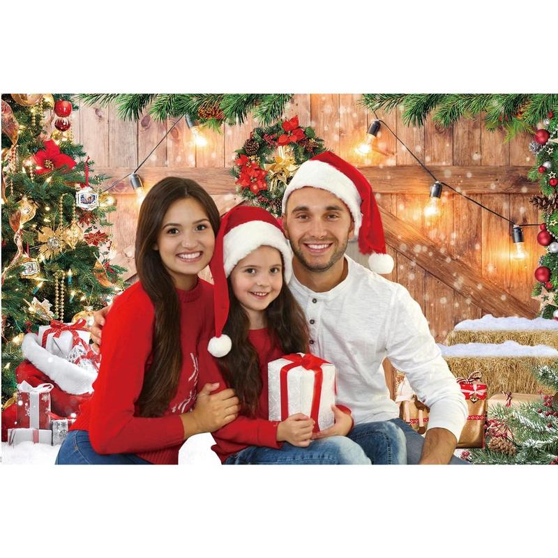 10x8ft Christmas Backdrop Christmas Barn Door Photography Backdrop Xmas Tree Snow Wall Background Xmas Party Supplies Family  Party Banner Decorations Backdrops CY177