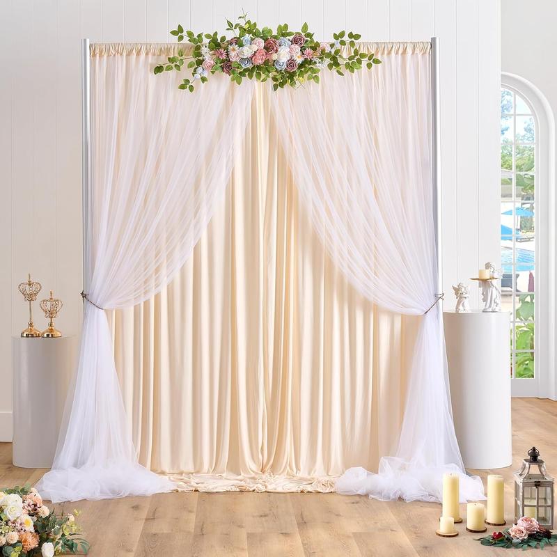 Wrinkle Free Champagne Tulle Backdrop Curtains for  Shower Party Wedding Photo Drape Backdrop for Photography Props Engagement Bridal Shower 5 Ft X 7 Ft Banners