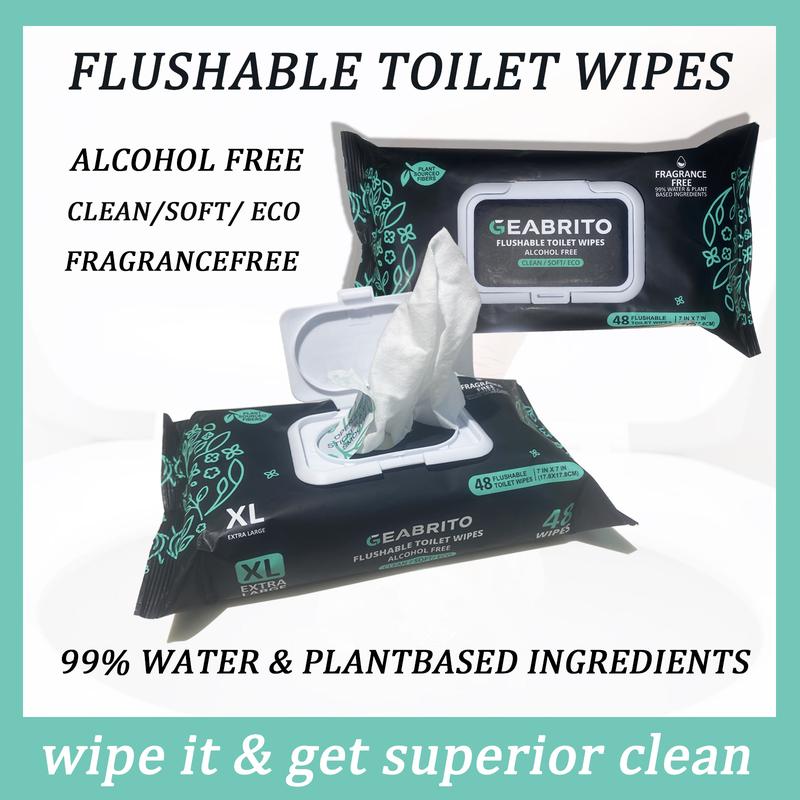 [Large Pack] Flushable , Extra Large Size Design, XL size household ,Geabrito , gentle on the skin, natural ingredients, biodegradable, environmentally friendly,Septic and Sewer Safe Cleans Better Than Toilet Paper wipes