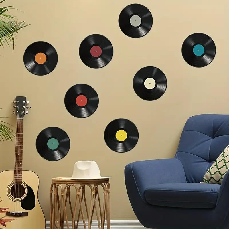 Vinyl Records Pattern Wall Sticker, 8pcs Rock And Roll Music Party Decoration Wall Sticker, Room Home Wall Decorative Sticker for Teens Boys Girls