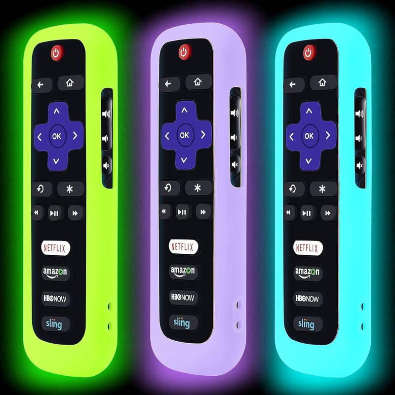 3 Pack Remote Case for Roku,  Cover TCL Roku  TV Steaming Stick Remote,  Protective Controller Universal Sleeve  Glow in The Dark Green Purple Blue