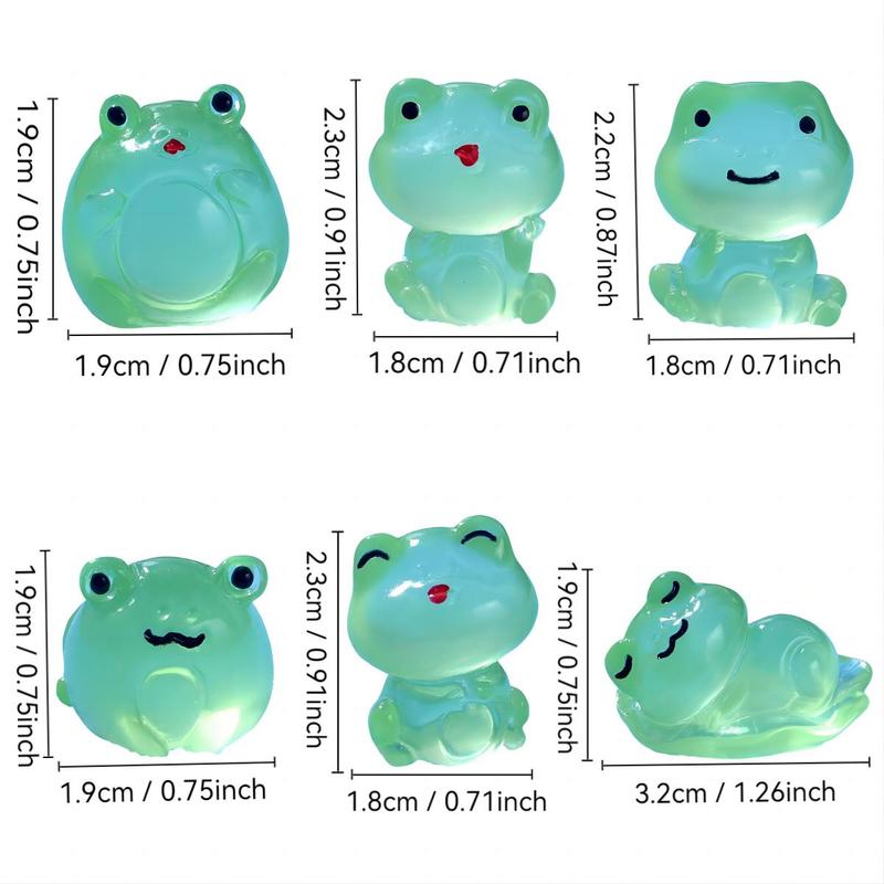 Cute Cartoon Frog Design Resin Ornament, 6 Counts set Mini Luminous Frog Decorative Craft, Home Decor Supplies for Living Room Bedroom Office Dormitory