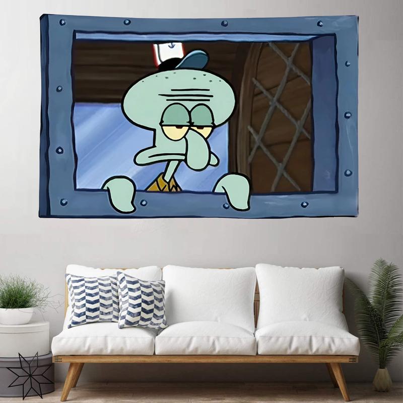 Squid Ward 3x5Ft Flag Cartoon Funny Tapestries for Wall Hanging College Dorm Room Man Cave for Decor Outdoor Banner with 4 Brass Grommets