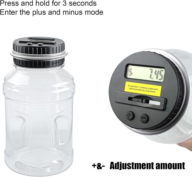 Counter Piggy ,  Jar for Adults, Digital Counting Money Jar, 1.8L Capacity  Counter Machine with LCD Counter, Change Jars for Saving ()