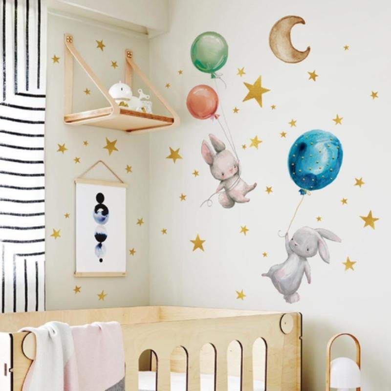 Astronaut Rabbit Pattern Luminous Wall Sticker, 1 Count Glow in The Dark Wall Decal, Self Adhesive Wall Decor for Home Bedroom Living Room