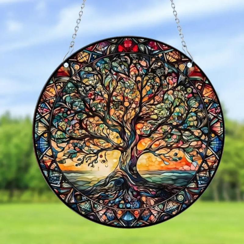 Vintage Tree Of Life Pattern Round Hanging Decor, Round Hanging Ornament, Wall Hanging Decor for Home Living Room Bedroom