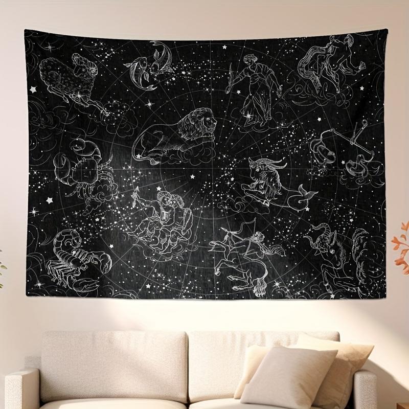 Christmas 2024 Ornament - Tapestry - Celestial Starry Wall Hanging For Bedroom & Living Room Decor, Polyester Peach Skin Fabric, Indoor Use